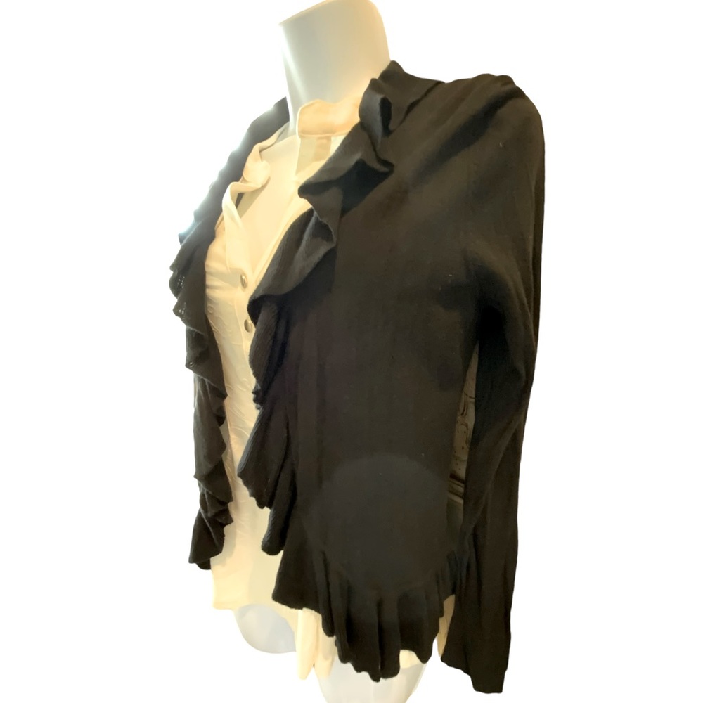 Cadon For Petite Focus Black Knit Cardigan With Ruffle Edging Size Petite